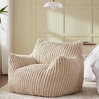 Giant Bean Bag Chairs for Adults Teens, Large Bean Bag Sofa Chairs with Filling Comfy Fuzzy BeanBag Chair with Armrests for Bedroom Living Room Reading