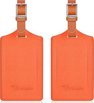 Travelambo Luggage Tags for Suitcases Faux Leather Privacy Protection 2 Pack Bag Tags Travel Accessories Essential, Cross Orange