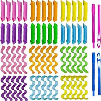 60pcs Heatless Hair Curlers Spiral and Wave Styling Kit 2 Styles No Heat Curlers with 2 Pieces Hooks for Women Girl's Short Medium and Long Hair((9.8 Inch/25 cm)