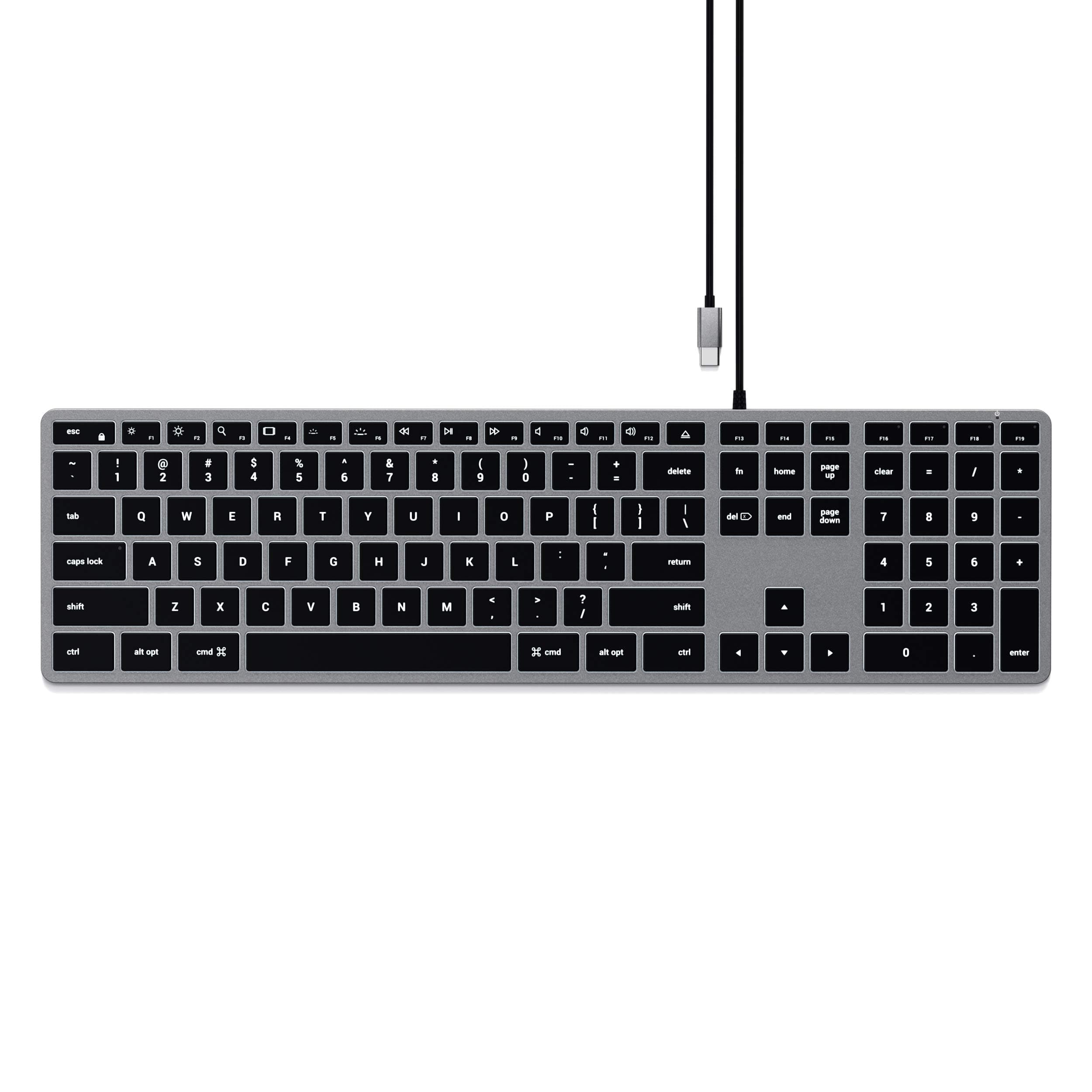 Satechi Slim W3 Wired Backlit Keyboard with Numeric Keypad, Illuminated Keys & USB C Connection, for MacBook Air/Pro M5/M4, iPad Air/Pro M5/M4/M3, iPad mini, Mac mini, iMac and More