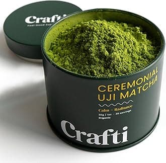 Crafti Ceremonial Grade Matcha Powder (Organic): Authentic Japanese Matcha Green Tea Powder, Sugar Free, Uji, Kyoto, Daily Use, For Barista Quality Lattes (30 G/1 Oz)