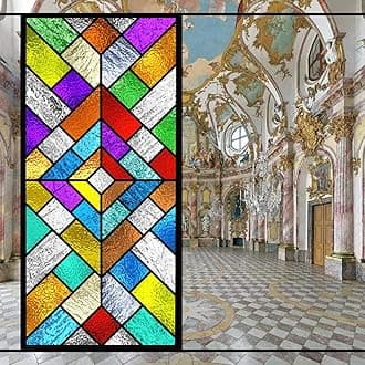 Stained Glass-Church Style Decorative Privacy Window Film Glue Free Static Cling Decals Heat Control Glass Sticker for Home Office W34.6 x H59.1(88x150cm)
