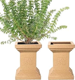 Kuber Industries 2 Pcs Roto Mould German Polymer 16-Inch Extra Large Big Size Tulsi Flower Pot | Indoor/Outdoor Tree Gamla Planter for Resorts, Hotels, Terrace & Garden | Marble Tulsi - Sand