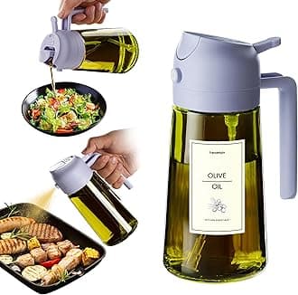 TrendPlain 470ml Olive Oil Spray Bottle - 2 in 1 Olive Oil Dispenser Bottle for Kitchen Accessories - Kitchen Gadgets, For Air Fryer - with Stickers, Light Blocking - Periwinkle