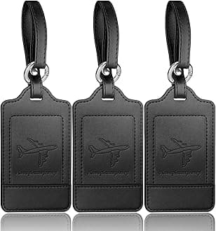 Teskyer Pack of 3 Suitcase Tags, Suitcase Tags with Address Label, PU Leather, Tought, Privacy Protection, Quick Identification, Luggage Tag, Air Travel, Luggage Tag, Black