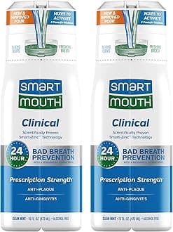 SmartMouth Clinical Zinc Activated Mouthwash - Anti-Plaque & Anti-Gingivitis for Healthy Gum Support - All-Day Fresh Breath - Alcohol-Free, Sugar-Free, & Gluten-Free - Clean Mint - 16 fl oz (2 Pack)