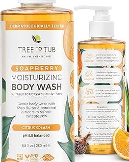 Tree to Tub Citrus Body Wash for Dry Skin & Sensitive Skin - pH Balanced Moisturizing Body Wash, Hydrating Sulfate Free Body Soap for Women & Men w/Organic Shea Butter, Aloe Vera, Natural Soapberry