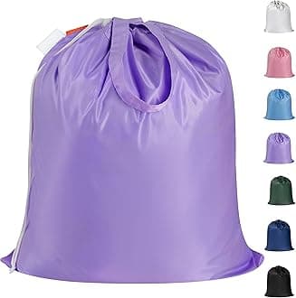 Small Heavy Duty Laundry Bag with 130gsm Tear Resistant Fabric and Handles, Easy to Carry Durable Dirty Clothes Drawstring Bag, Perfect for College Dorm, Travel 21”x24”,Purple
