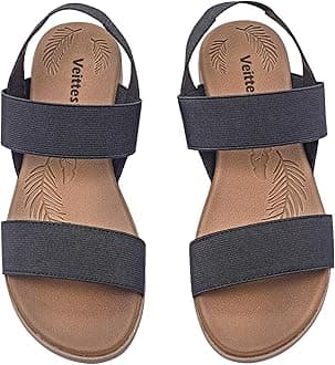 Veittes Women's Flat Slide Sandals-Adjustable Double Elastic Bands,Crossover Straps,Fashion Casual Summer Flat Sandals.