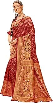 Women's Banarasi Silk Woven Zari Work Saree With Blouse Piece