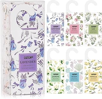 MYARO Sachets for Drawers and Closets Sachet Bags Closet Air Fresheners Hanging Large 12 Packs Potpourri Bags Long-Lasting 6 Scents Option- Lavender, Rose, Jasmine, Ocean, Vanilla, Lily