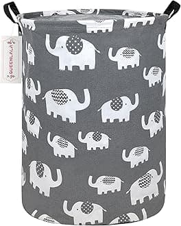 QUEENLALA Large Storage Basket,Laundry Hamper/Bathroom/Home Decor/Collapsible Round Storage Bin,Boys and Girls Hamper/Boxes/Clothing(Round-Elephant)
