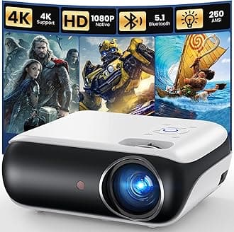 Native 1080P Bluetooth Mini Projector, Full HD Portable Outdoor Movie Projector with Built-in Speaker, Compatible with Smartphone, HDMI, USB, AV, Fire Stick, PS5 for Home, Bedroom, Outdoor Use