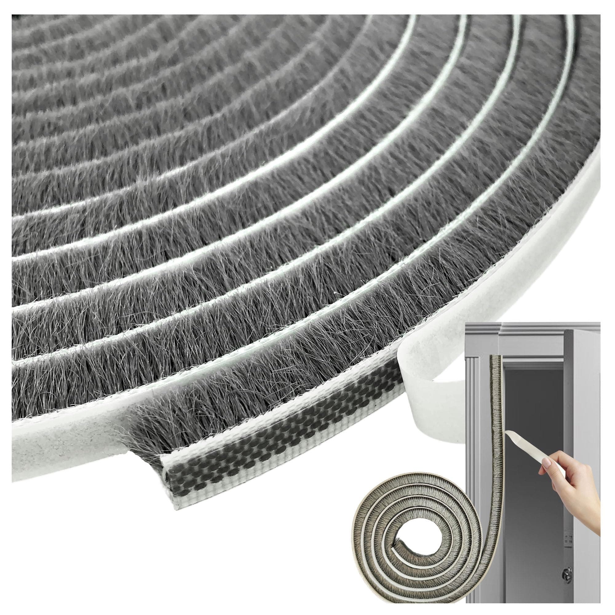 Weather Stripping Brush for Sliding Windows/Doors Frame Side,Pile Self Adhesive Weatherstrip Seal Strip Sealer Draft Stoppers (16.5ft x11/32 x 11/32 Brush inch, Grey)