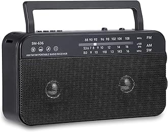 Portable Am FM Shortwave Radio with Bluetooth Speaker, 3X D Batteries or AC Power Transistor Radio with Two 6 Watt Speakers, Compatible with USB AUX and MP3 Player
