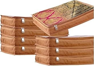 JD FRESH 8 Pcs Non-Woven Saree Covers For Storage/Saree Bags with Zip/Multi-Purpose Lehenga Storage Bag/Clothes Covers for Sarees/Dresses/Lehengas (16.5x13x3 Inch)