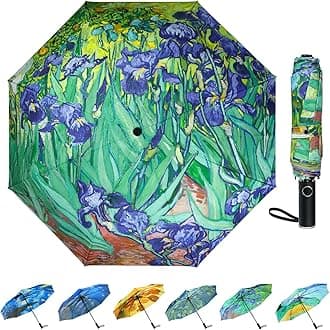 Van Gogh Folding Umbrella, Travel Umbrella with Starry Night Design, Auto Open & Close - Portable Compact Umbrella - Lightweight & Packable for Women & Men