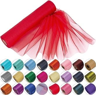 Trimming Shop 25M X 29Cm Snow Sheer Organza Rolls Red with Glitter Fabric - Perfect As Christmas, Wedding Or Party Decorations