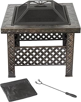 Fire Pit - 26-Inch Outdoor Firepit Table with Screen, Cover, and Poker - Outdoor Fire Pits for Backyard, Deck, Patio, or Porch by Pure Garden (Bronze)