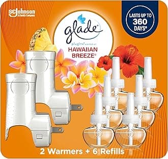 PlugIns Refills Air Freshener Starter Kit, Scented and Essential Oils for Home and Bathroom, Hawaiian Breeze, 4.02 Fl Oz, 2 Warmers + 6 Refills