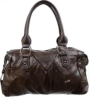 Ladies Leather Shoulder Bag with Detachable Adjustable Shoulder Strap. Side Buckle Design (Brown)