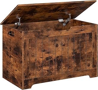 Storage Chest, Wooden Storage Bench with Flip-top Lid & Safety Hinge, Storing Trunk for Entryway, Living Room, Bedroom, Rustic Brown