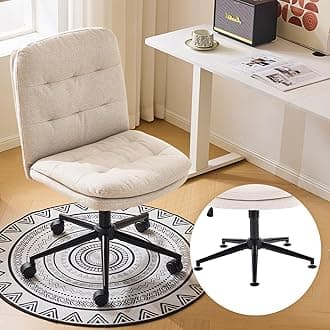 VINGLI Mid Back Armless Office Desk Chair with Wheels/no Wheels,360°Rocking Swivel Vanity Chair with Thickened Cushion,Adjustable Height Rolling for Reading Room, Make up,Linen Beige