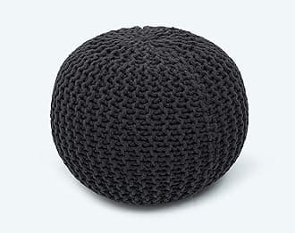 THE HOME TALK Hand Woven Cotton Pouf | Ottoman Footrest | Bean Bag, Floor Chair, Living Room, Bedroom, Kid's Room | Cotton Knitted | Small Furniture | 18" x 18" x 14" | Dark Grey