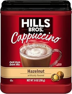 Hills Bros. Cappuccino Mix – Rich, Frothy Coffeehouse-Tasting Instant Drink Mix – Quick and Easy Preparation – Perfect for Hot & Iced Drinks & Creaming Coffee – Hazelnut, 1 Pack of 14oz