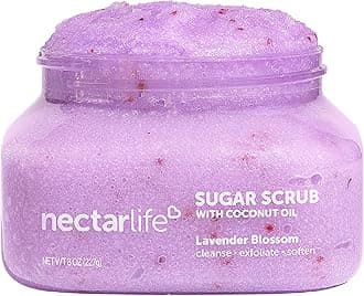 Sugar Body Scrub, Exfoliating Body Scrub with Moisturizing Shea Butter and Coconut Oil, Paraben Free, SLS Free, Cruelty Free Skin Care for Women and Girls, Handmade Fresh, 8 Oz (Lavender)