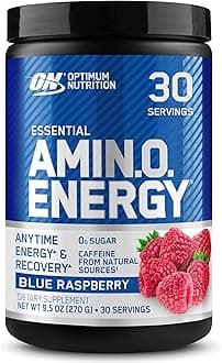 Optimum Nutrition Amino Energy - Pre Workout with Green Tea, BCAA, Amino Acids, Keto Friendly, Green Coffee Extract, Energy Powder - Blue Raspberry, 30 Servings (Packaging May Vary)