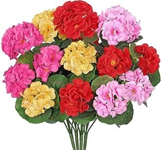 Artificial Flowers for Outdoors, 4 Pack Artificial Geraniums Silk Flowers UV Resistant Outdoor Plants Faux Flowers Geraniums for Home Outdoors Garden Window Wedding Spring Decor (Mix)