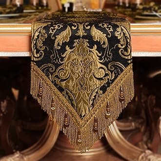 Table Runner with Handmade Tassels, Luxury Table Runner for Dining Room/Restaurant/Banquet/Festival Decoration (33x274cm, Black)