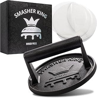 Premium Cast Iron Smash Burger Press incl. 25 pcs of Patty Paper, Burger Smasher for Griddle with Black Wood Handle, Perfect Hamburger Press