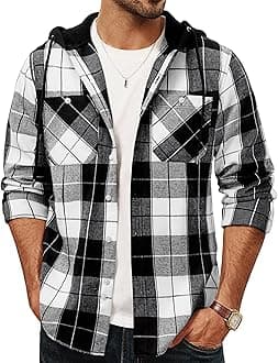 PJ PAUL JONESMen's Flannel Shirt Plaid Hoodie Casual Shirt Long Sleeve Lightweight Shirt Jackets