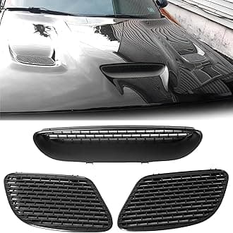 ECOTRIC Hood Scoop Vent Compatible with 2015-2018 Dodge Challenger SRT Hellcat & 2019-2023 R/T Scat Pack Black Hood Bezels Grille Replace for 68184348AD, 68184348AB, 68184348AF, 68184352AB, 68184353AB