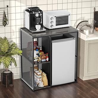 3-Tier Coffee Bar Cabinet with Mini Fridge Space, Heavy-Duty Rustic Grey Microwave Stand Baker Rack, Utility Storage Organizer Shelf for Home Kitchen Dorm, Slate Grey