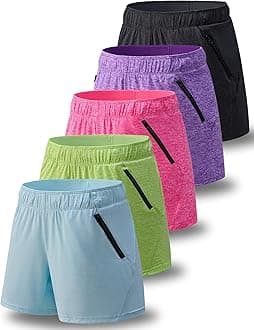 Liberty Imports womens 5-inch Yoga Training Shorts With Zipper Pockets Yoga Shorts (pack of 5)