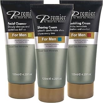 Dead Sea Men's Skincare Gift Set, 3-Pack: Nourishing Cream, Shaving Cream, Facial Cleanser for Men, Sensitive Skin, Anti-Wrinkle, Daily Use