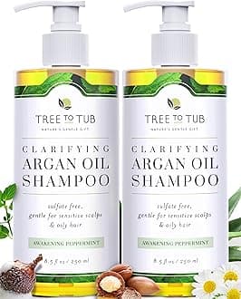 Tree to Tub Peppermint Shampoo for Oily Hair & Sensitive Scalp - Gentle Clarifying Shampoo for Build Up, Sulfate Free Anti Residue Hair Shampoo for Women & Men w/ Organic Argan Oil, Natural Aloe Vera