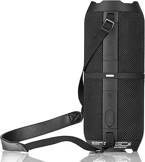 Sharp GX-BT390 Crystal Clear Series Bluetooth Speaker | Waterproof IP67 | 10 Hour Playtime | 2 Light Modes | 60W Max Power with Strong Bass | True Wireless Pairing | Hands-Free Calling | Strap | Black