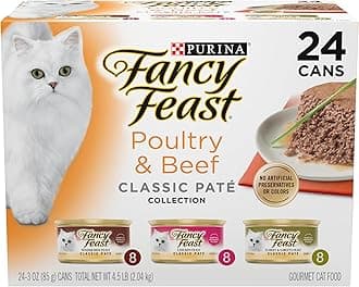 Fancy Feast Poultry and Beef Feast Classic Pate Collection Grain Free Wet Cat Food Variety Pack - (Pack of 24) 3 oz. Cans