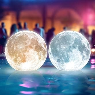 TIALLY Full Moon Floating Pool Lights Solar Powered - 14" Inflatable Light Up Pool Balls for Swimming Pool, Solar Pool Lights that Float, Best Gifts for Pool Owners (2 Pack)