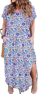Kancystore Women's Plus Size Dresses Casual Loose Pocket Short Sleeve Slits Plus Size Long Maxi Dress XL-5X