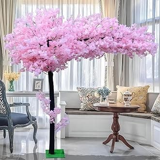 Artificial Trees for Indoor Decor, Pink Wishing Tree Christmas Tree Artificial Faux Peach Blossom Tree with Wood Trunk Artificial Plants for Home Office Indoor Decor (3.9x3.2Ft)