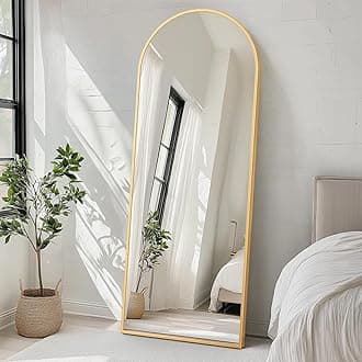 Sweetcrispy 71"x26" Arched Full Length Mirror, Standing or Leaning Full Body Mirror with Aluminum Alloy Thin Frame, Suitable for Bedroom or Cloakroom,Gold