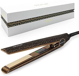 C1 Flat Iron Hair Straightener Professional Titanium Plates Temperature Control Travel Case (Leopard Gold Soft Touch)