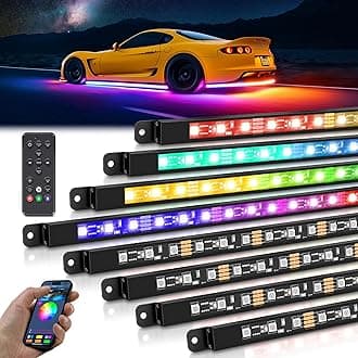 8Pcs N8+ Chasing Color RGB+IC Underglow Neon Accent Strip Lights, 12V Multi DreamColor Music Soundsync Exterior Underbody Lights for Car, Wireless App & Remote Control, 2 Years Warranty