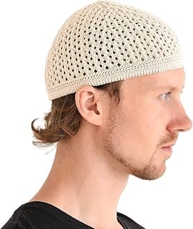 CHARM Mens Cotton Knit Kufi - Summer Beanie Crochet Prayer Hat Mesh Skull Cap