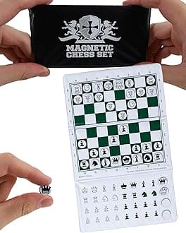 WE Games Mini Magnetic Travel Chess Set – 6-Inch Foldable Board with Durable Vinyl Pieces & Extra Queens– Indoor & Outdoor Magnetic Chess Game - White Logo